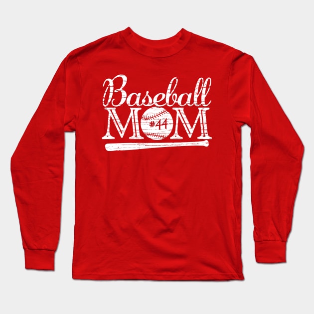 Vintage Baseball Mom #44 Favorite Player Biggest Fan Number Jersey Long Sleeve T-Shirt by TeeCreations